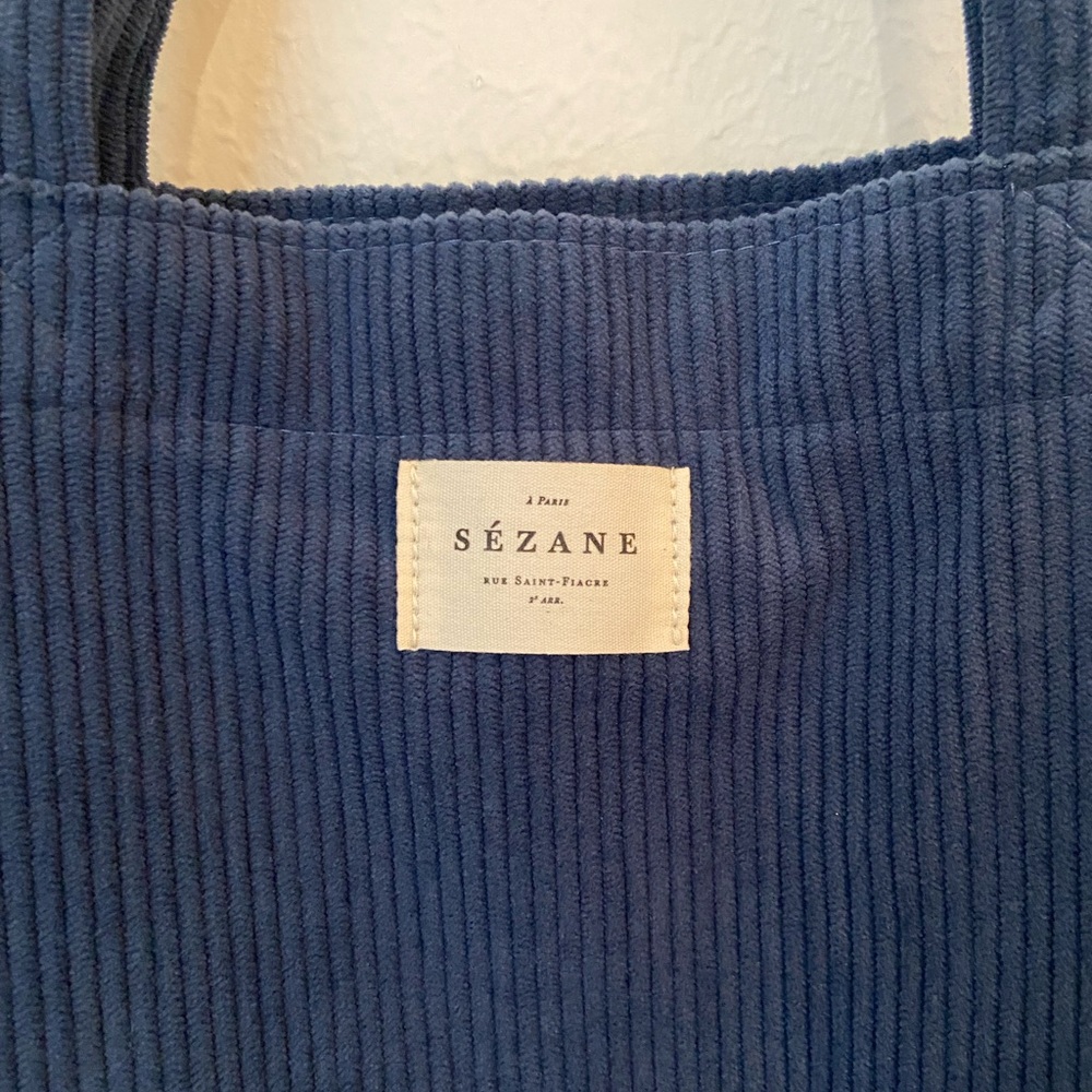 Sezane Velvet Tote Bag in Saffron Blue - Picture 2 of 9